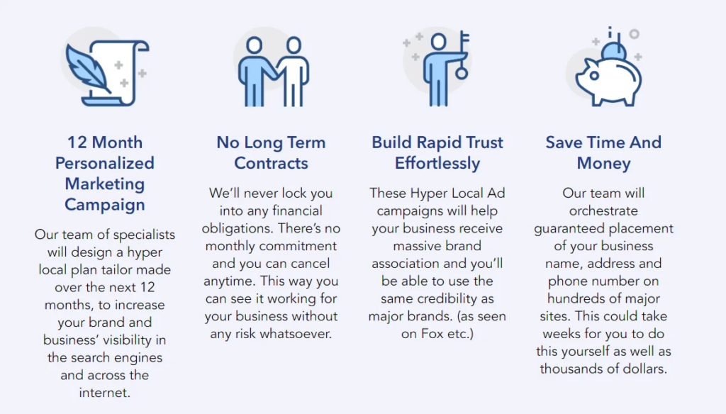 Image illustrating fAffordable Brand Marketing for Local Businesses and four benefits of the 12 month plan